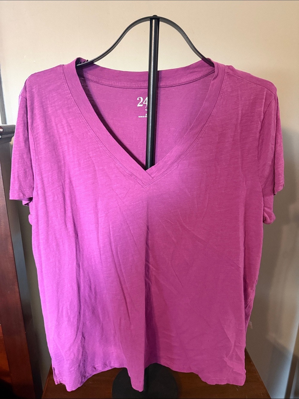 Maurices V-Neck Short Sleeve Tee in Bright Magenta